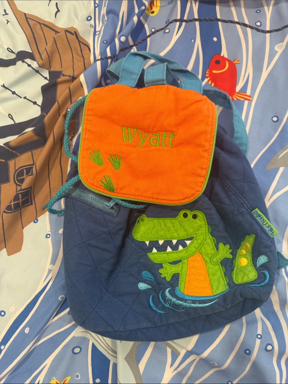 Kids Navy & Orange Backpack with Green Crocodile: Wyatt